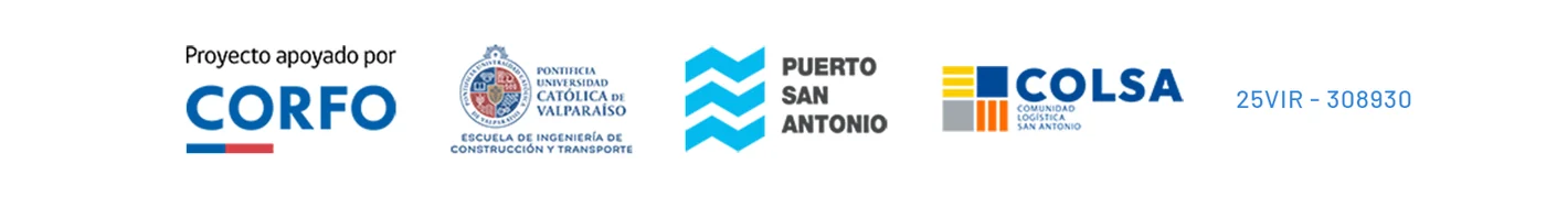 Proyecto apoyado por CORFO. Organizan: Escuela de Ingeniería de Construcción y Transporte PUCV, Puerto San Antonio y COLSA. Código 25VIR-308930